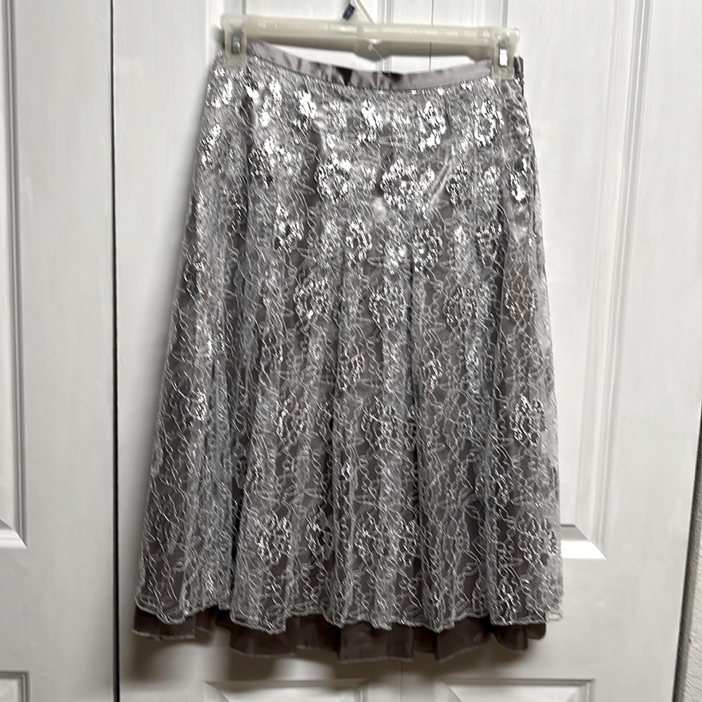 Vintage Spenser Jeremy Silver Lace Lined Pleated Circle Skirt Size 4